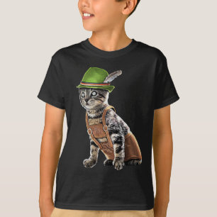 October Party Cat Bavarian Lederhosen Costume Alpi T-Shirt