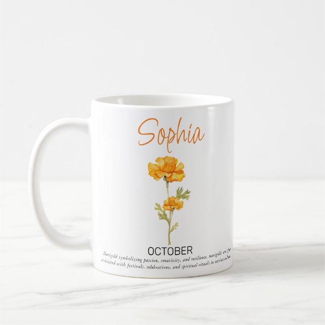 October Personalized Birth Flower Coffee Mug (Left)