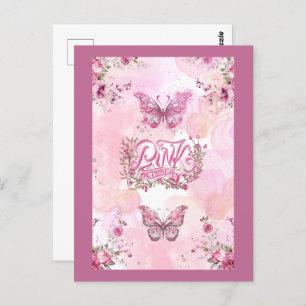 October pink awareness flower ribbon design postcard