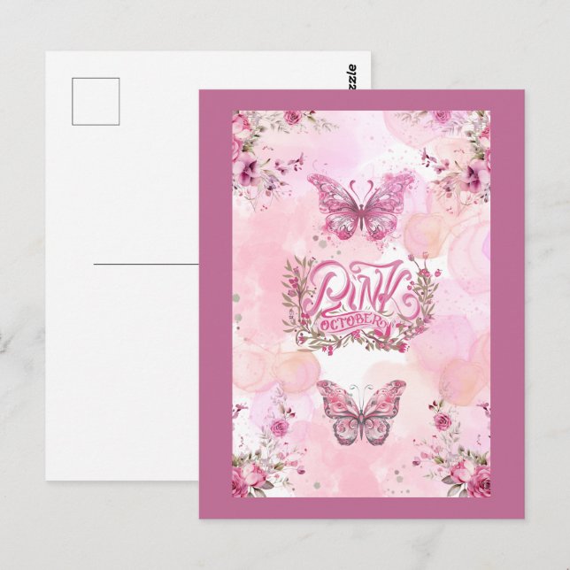 October pink awareness flower ribbon design postcard (Front/Back)