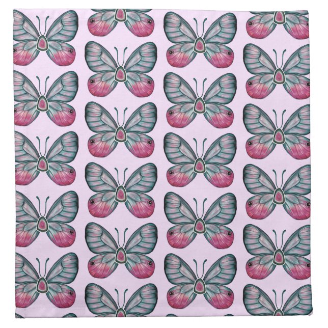 October Pink Glasswing Butterfly Pattern Design Cloth Napkin (Front)