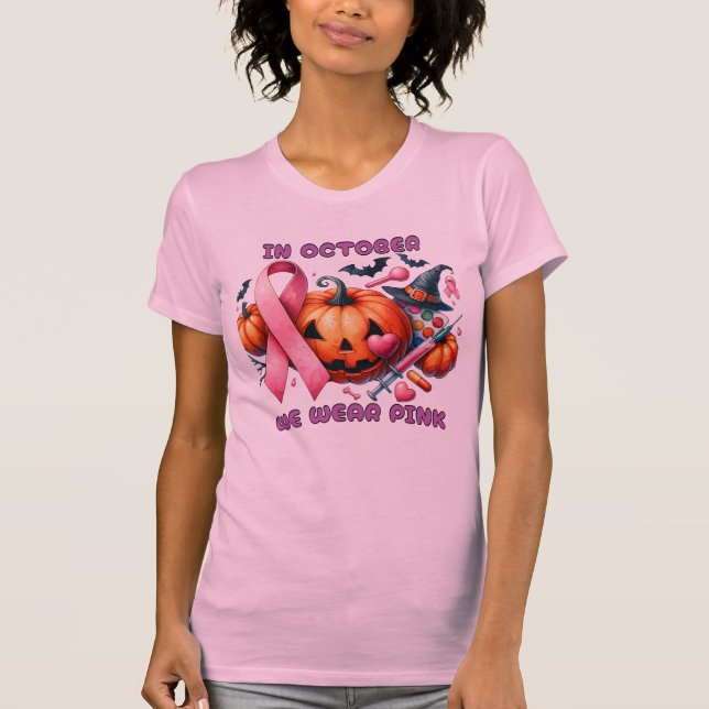 October Pink Pumpkin Breast Cancer Awareness Gifts T-Shirt (Front)