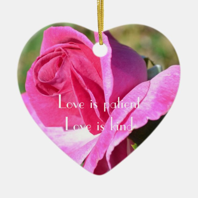 October Pink Rose Heart Ornament (Front)