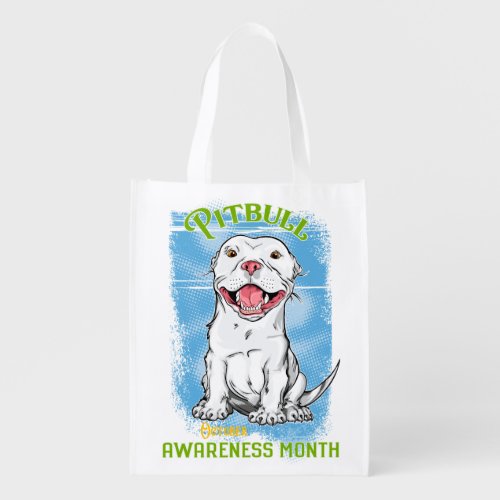 October Pitbull Awareness Month T_Shirt Grocery Bag