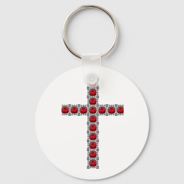 October Ruby Cross Keychain (Front)
