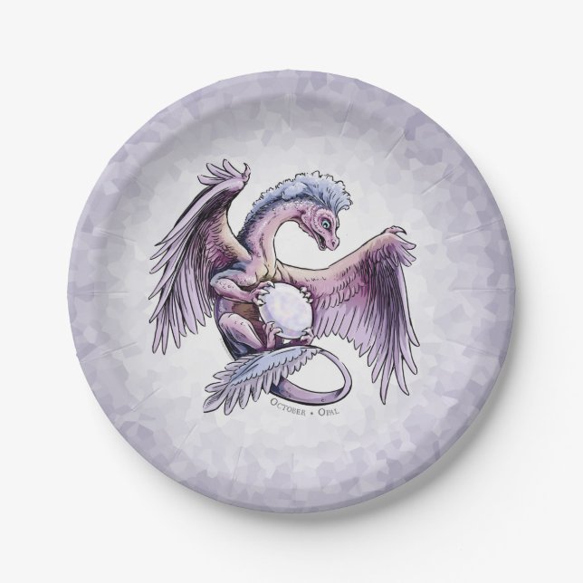 October’s Birthstone Dragon: Opal  Paper Plates (Front)