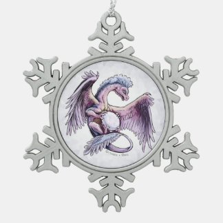 October’s Birthstone Dragon: Opal Snowflake Pewter Christmas Ornament