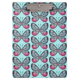 October Teal Glasswing Butterfly Pattern Design Clipboard