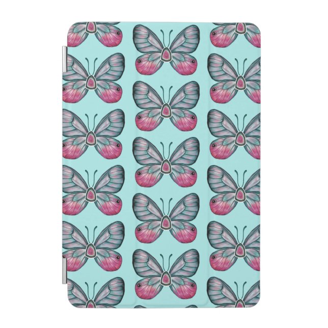 October Teal Glasswing Butterfly Pattern Design iPad Mini Cover (Front)