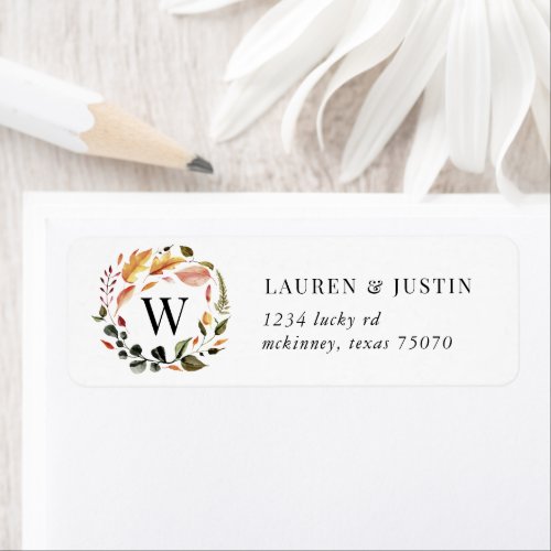 October Tones Monogram Floral Return Address Label