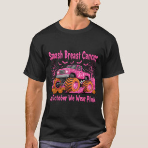 October We Wear Nk Monster Truck Halloween Breast  T-Shirt