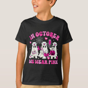 October We Wear Nk Nurse Ghost Halloween Breast Ca T-Shirt