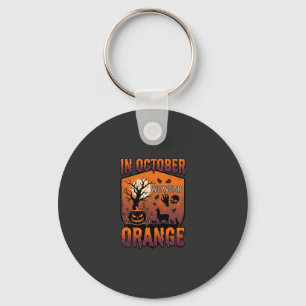 October We Wear Orange Halloween Pumpkin Llama Sku Keychain