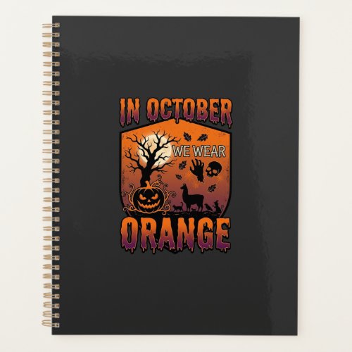 October We Wear Orange Halloween Pumpkin Llama Sku Planner