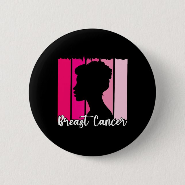 October We Wear Pink Black Afro Women Breast Cance Button (Front)