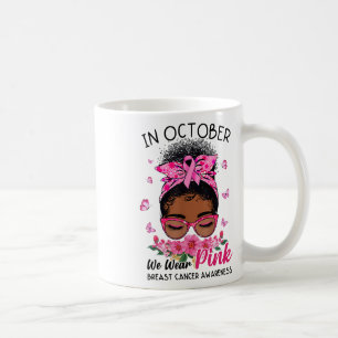 October We Wear Pink Black Women Messy Bun Breast Coffee Mug