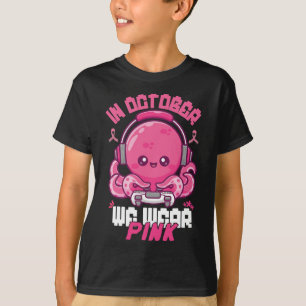 October We Wear Pink Breast Cancer Gaming Kids Boy T-Shirt