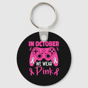 October We Wear Pink Breast Cancer Gaming Kids Tod Keychain