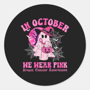 October We Wear Pink Breast Cancer Women Ghost Hal Classic Round Sticker
