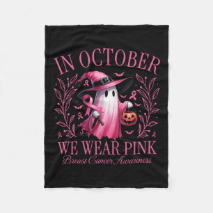 October We Wear Pink Ghost Witch Breast Cancer Awa Fleece Blanket