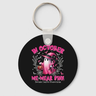 October We Wear Pink Ghost Witch Breast Cancer Awa Keychain