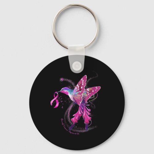 October We Wear Pink Hummingbird Breast Cancer Awa Keychain