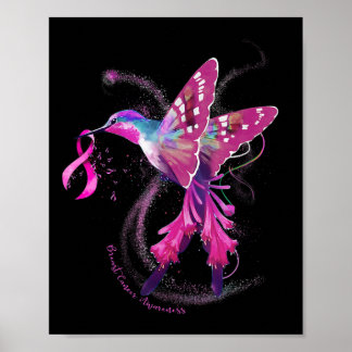 October We Wear Pink Hummingbird Breast Cancer Awa Poster