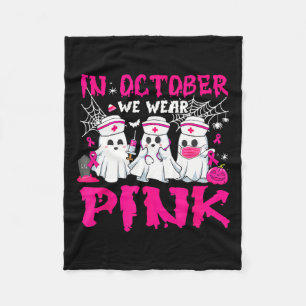 October We Wear Pink Nurse Ghost Halloween Breast Fleece Blanket