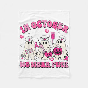 October We Wear Pink Nurse Ghost Halloween Breast Fleece Blanket