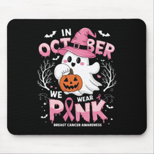 October We Wear Pink Shirt Ghost Breast Cancer Awa Mouse Pad
