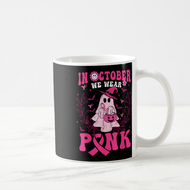 October We Wear Pink Shirt Ghost Halloween Breast  Coffee Mug (Right)