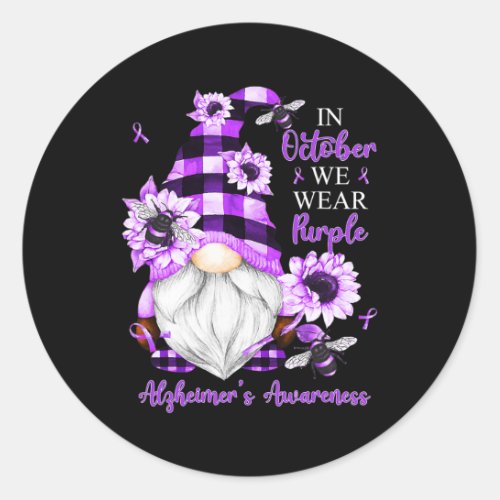 October We Wear Purple Gnomes Alzheimerheimer Awar Classic Round Sticker