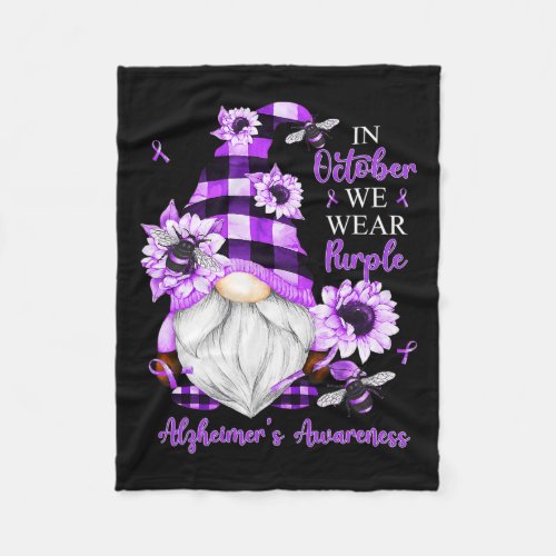 October We Wear Purple Gnomes Alzheimerheimer Awar Fleece Blanket