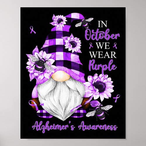 October We Wear Purple Gnomes Alzheimerheimer Awar Poster