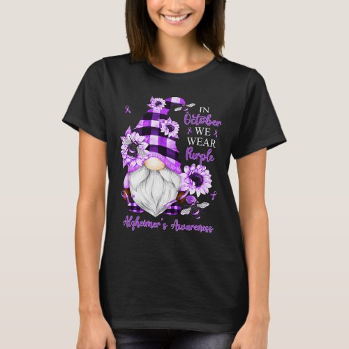 October We Wear Purple Gnomes Alzheimerheimer Awar T_Shirt