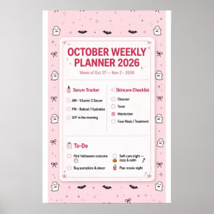 October Weekly Planner 2026 Pink Coquette Poster