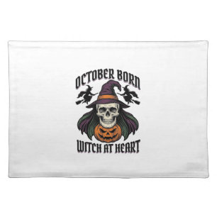 October Witch Shirt Vintage Halloween Birthday Des Cloth Placemat