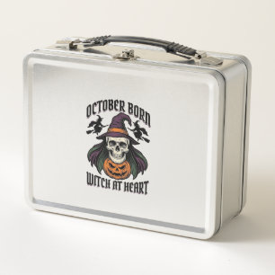 October Witch Shirt Vintage Halloween Birthday Des Metal Lunch Box
