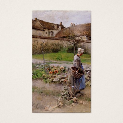 Customizable October with Woman in Her Garden Business Card