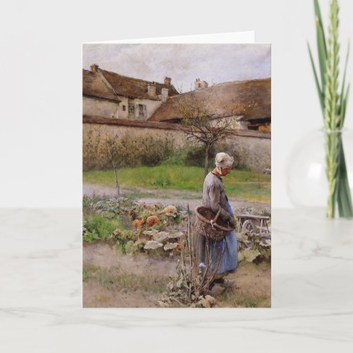 October with Woman in Her Garden Card