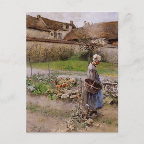 October with Woman in Her Garden Postcard