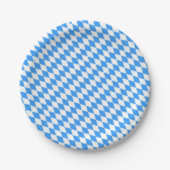 Octoberfest Bavarian Flag Pattern Paper Plates (Front)