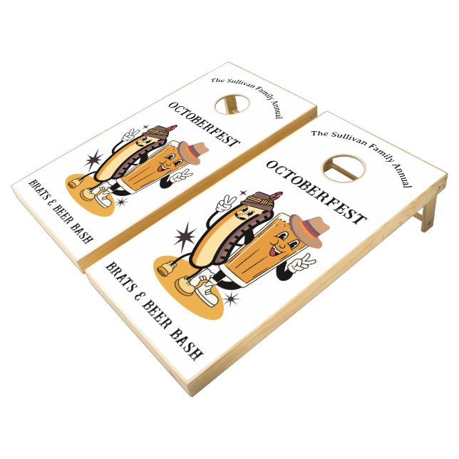 Octoberfest Brats and Beer Fall Party Retro Cornhole Set (Angled)