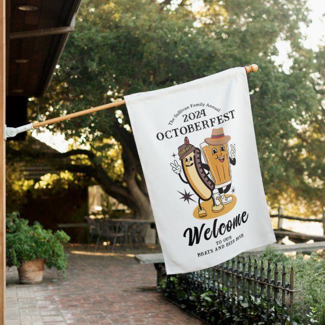 Octoberfest Brats and Beer Fall Party Retro House Flag (In SItu)