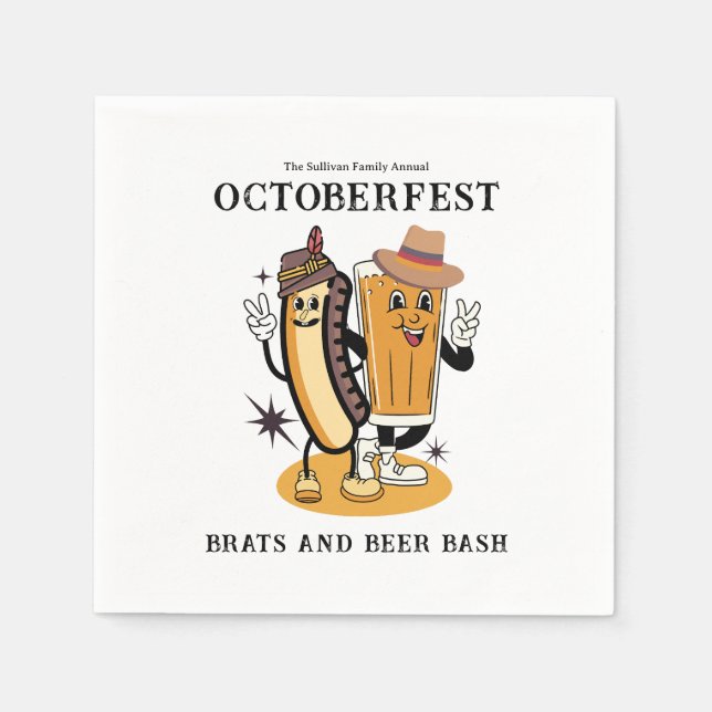 Octoberfest Brats and Beer Fall Party Retro Napkins (Front)