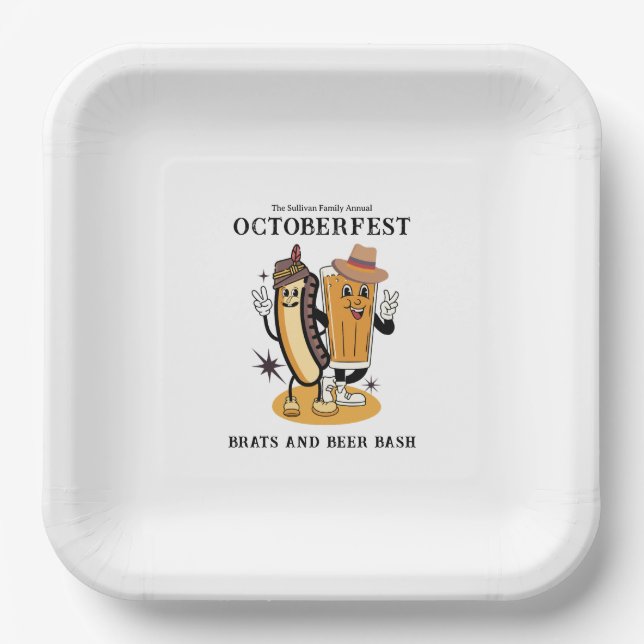 Octoberfest Brats and Beer Fall Party Retro Paper Plates (Front)