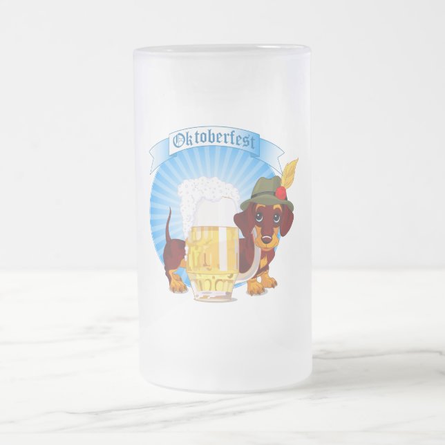 Octoberfest Dachshund 16 oz Frosted Glass Mug (Center)
