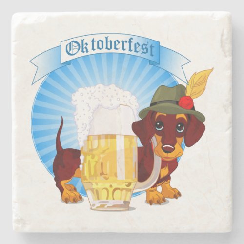 Octoberfest Dachshund Marble Stone Coaster