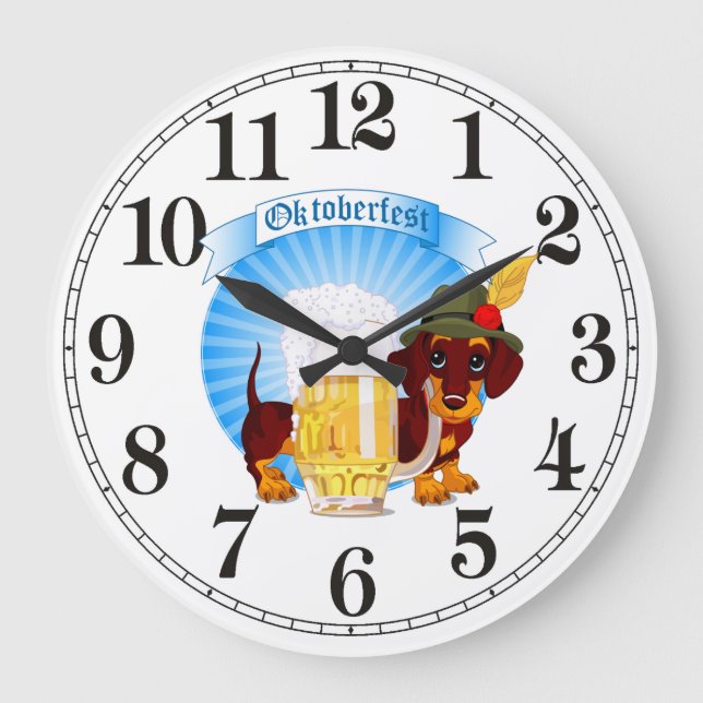 Octoberfest Dachshund Round (Large) Wall Clock (Front)
