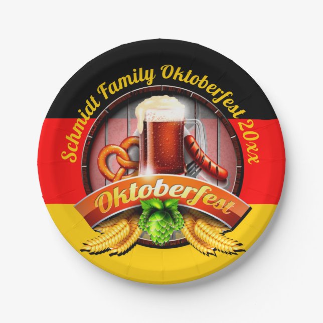 Octoberfest Festival Personalize Name Year 7"  Paper Plates (Front)